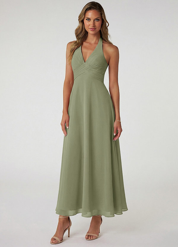 Azazie Tessie Suknie dla druhen Linia A Pofałdowany Szyfon Długość kostki Sukienka image1