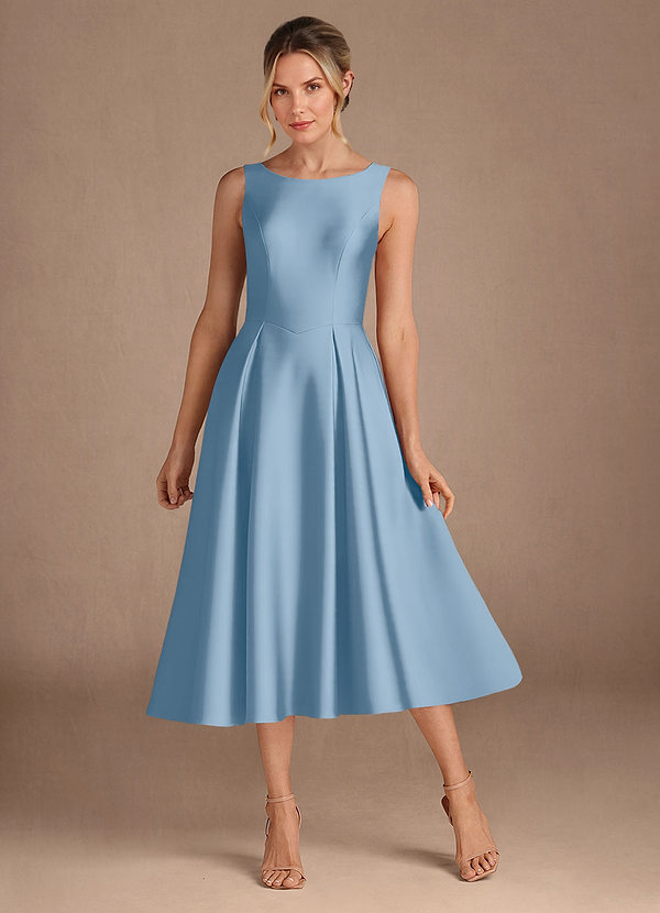 Azazie Fulton Moeder van de Bruid Jurken A-Lijn Jurk van Stretch Satijn Geplooid Poederblauw image1