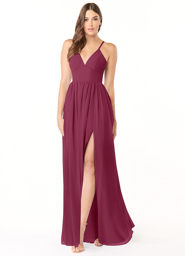 Azazie Aaida Bridesmaid Dresses Mulberry A-Line Corset Chiffon Dress image1