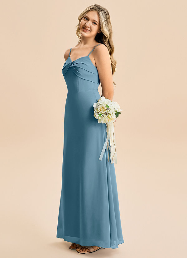 Azazie Jordyn Junior Vestido de Bermudas de Gasa de Corte en A con Escote de Corazón image1