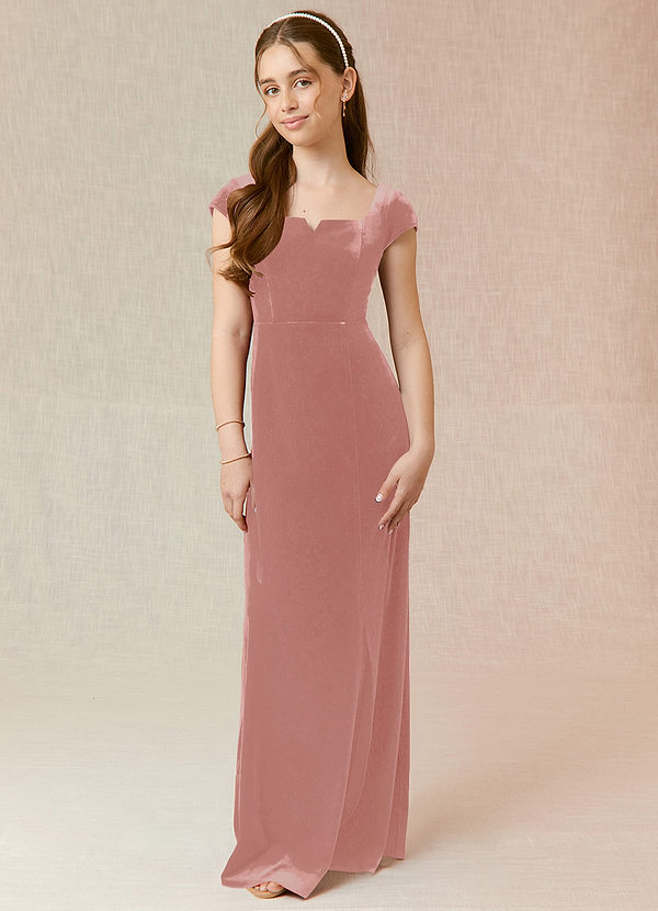 Azazie Gabi A-Line Velvet Floor-Length Junior Bridesmaid Dress image1