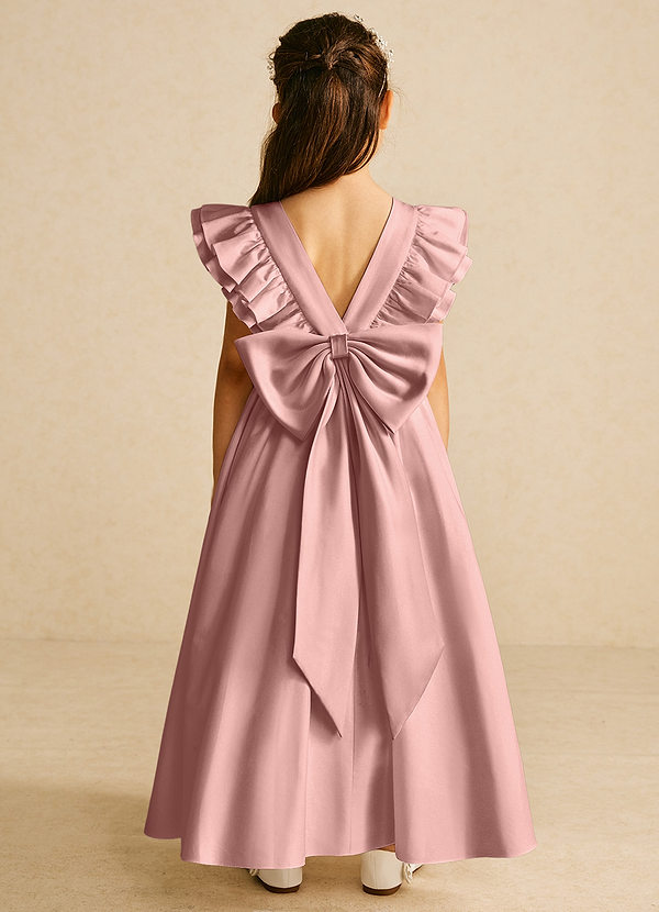 Azazie Piglette Blumenkinder Kleider A-Linie Schleifen Matte Satin Kleid Roségold image1