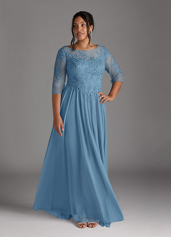 Azazie Harriet Mother of the Brides Dresses Steel Blue A-Line Scoop lace Mesh Dress image1
