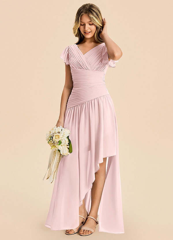 Azazie Pia Junior Blushing Pink A-Line Pleated Chiffon Dress image1