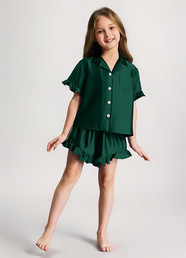 front Emerald Girls Ruffled Short Sleeve Pajama Set