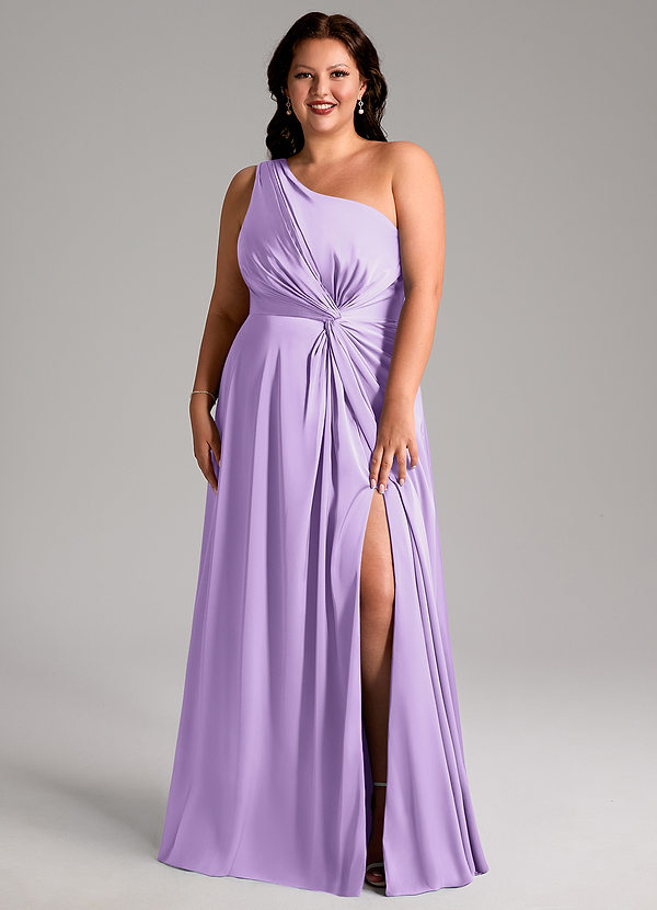 Azazie Brooke Bridesmaid Dresses Lilac A-Line One Shoulder Stretch Satin Dress image1