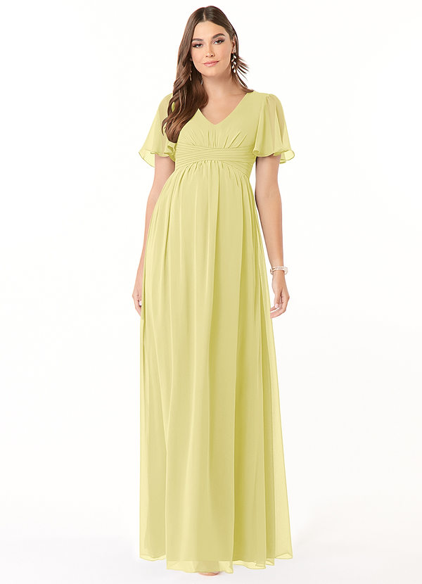 Azazie Verna Maternity Bridesmaid Dresses A-Line V-Neck Ruched Chiffon Floor-Length Dress image1