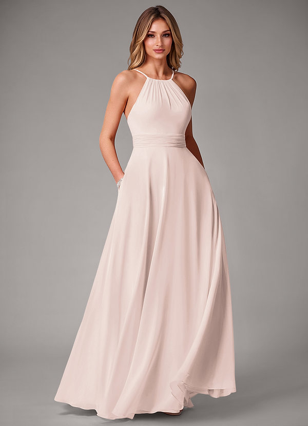 Azazie Amalia Abiti da Damigella Abito A-Line in Chiffon Plissettato Petalo Di Rosa image1