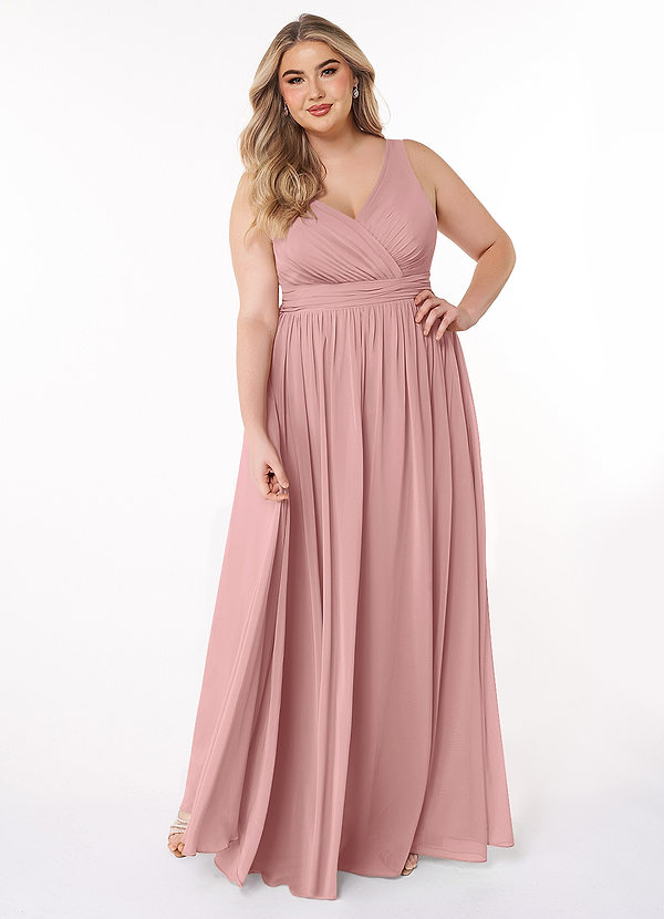 Azazie Kora Brautjungfernkleider A-Linie Plissee Chiffon Kleid Altrosa image1