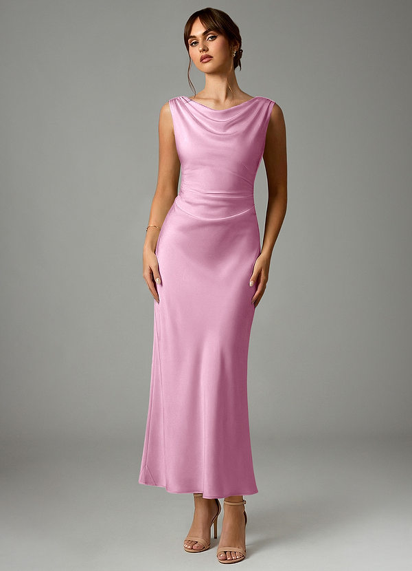 Azazie Kieryn Robes Demoiselle d'honneur Robe Sirène en Satin extensible Plissée Rose Bonbon image1