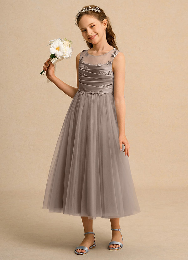 Azazie Snowball Girl Klänningar för brudeflicka Klä Balklänning i Tyll Plisserad image1