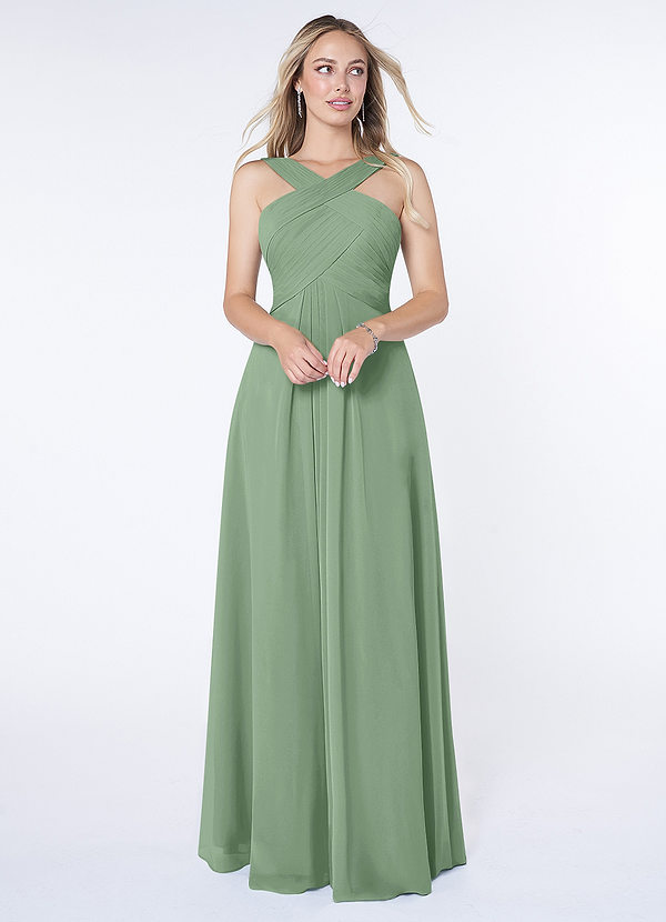 Azazie Kaleigh Bridesmaid Dresses Matcha A-Line Pleated Chiffon Dress image1