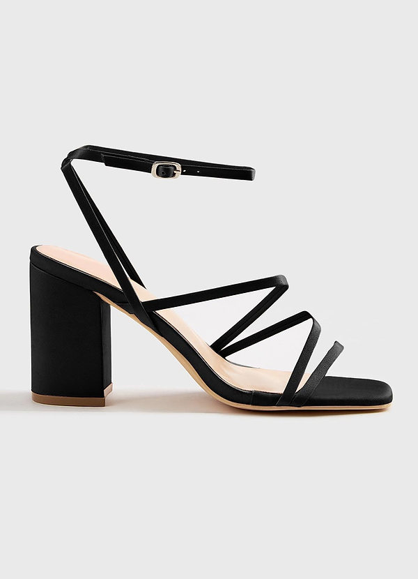 front Matching Color Matte Satin Ankle Strap Block Heel Sandals