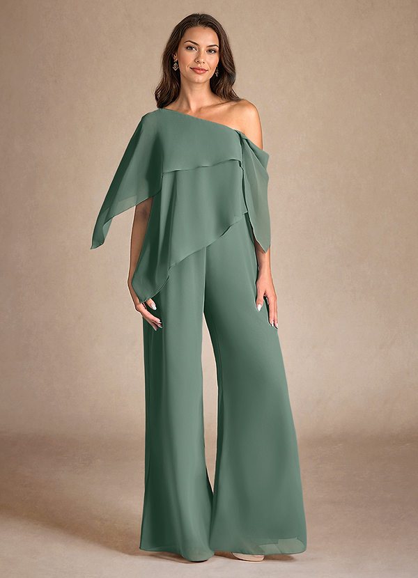 Azazie Halima Mother of the Brides Dresses Eucalyptus Jumpsuit/Pantsuit Side Slit Chiffon Dress image1