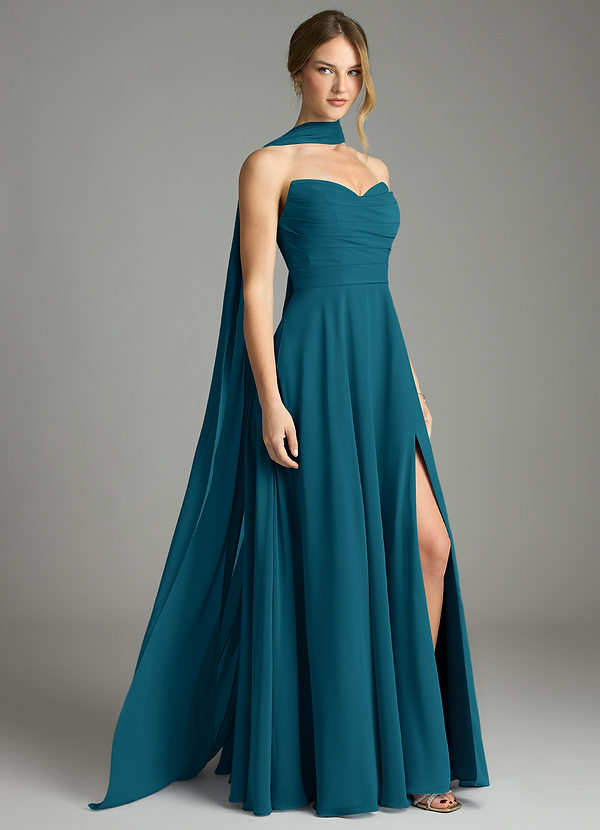 Azazie Ayla Abiti da Damigella Abito A-Line in Chiffon Scollo a Cuore Blu Inchiostro image1