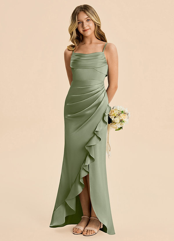 Azazie Mia Junior Pistachio Mermaid Pleated Stretch Satin Dress image1