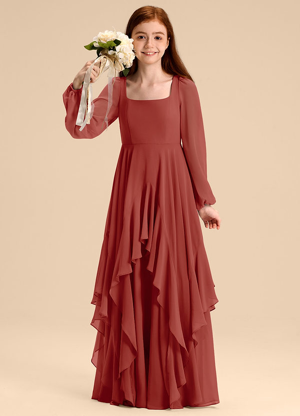 Azazie Clara Junior Abito A-Line in Chiffon Blusa Terracotta image1