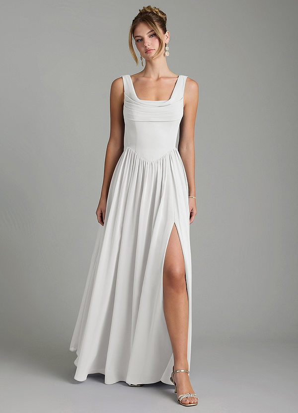 Azazie Novi Bridesmaid Dresses White A-Line Pleated Chiffon Dress image1