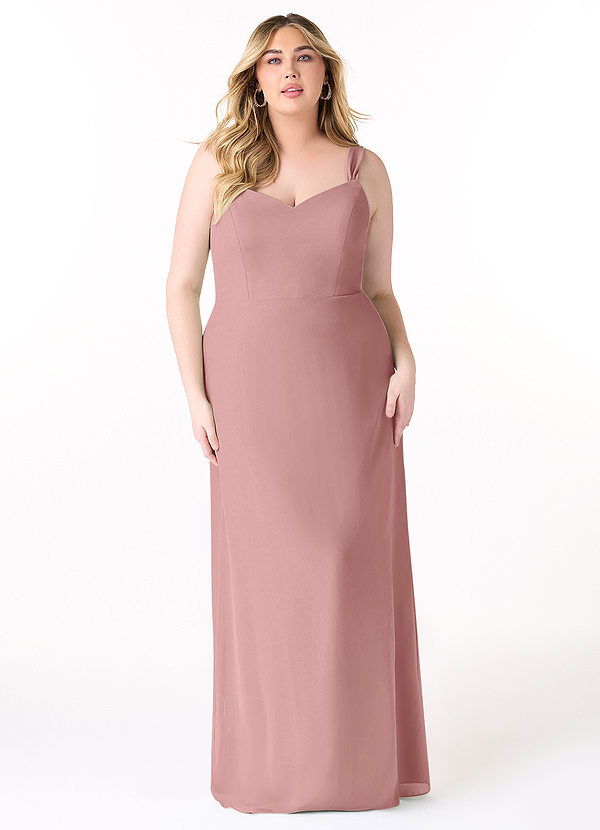 Azazie Denice Bridesmaid Dresses Dusty Rose Sheath Pleated Chiffon Dress image1