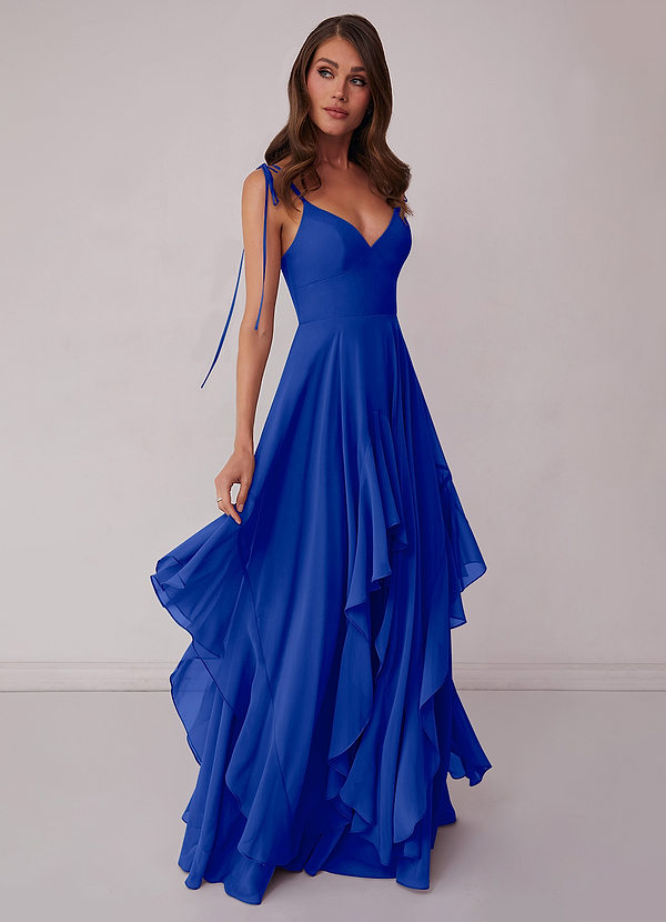 Barbie ♥ Azazie Bridesmaid Dresses Royal Blue A-Line Bow Chiffon Dress image1