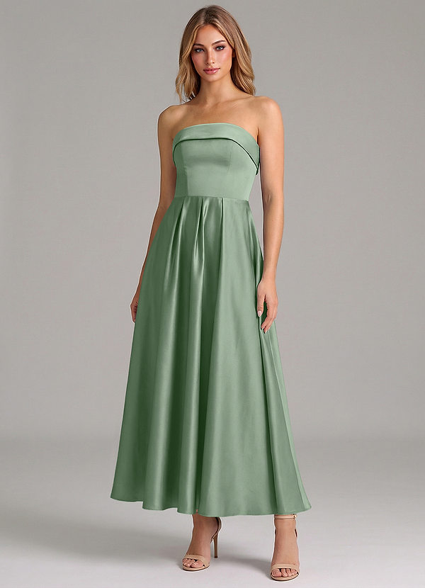 Azazie Lucienne Suknie dla druhen Linia A Pofałdowany Satyna elastyczna Długość kostki Sukienka image1