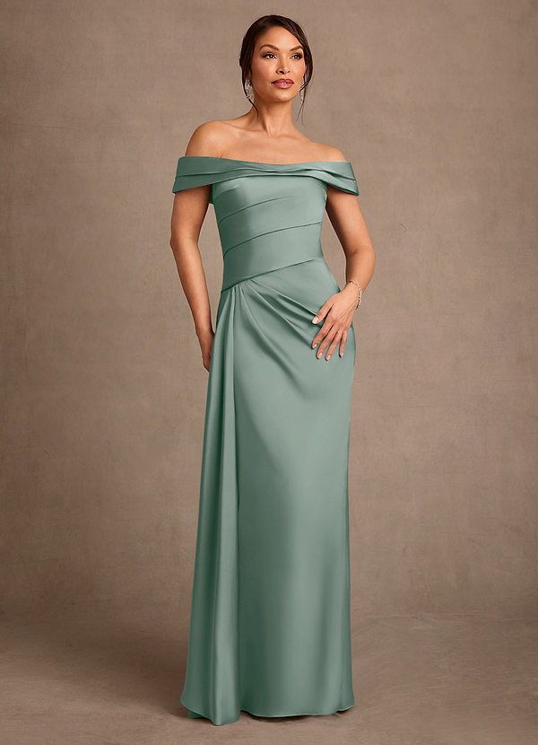 Azazie Beah Suknie dla Matki Panny Młodej Osłona Zza ramienia Satyna elastyczna Długość podłogi Sukienka image1