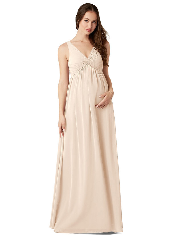 Azazie Yetta Maternity Bridesmaid Dresses A-Line V-Neck Gathered Chiffon Floor-Length Dress image1