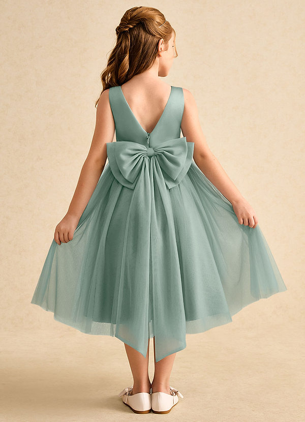 Azazie Winnie Flower Girl Dresses Silver Sage Ball-Gown Bow Tulle Dress image1