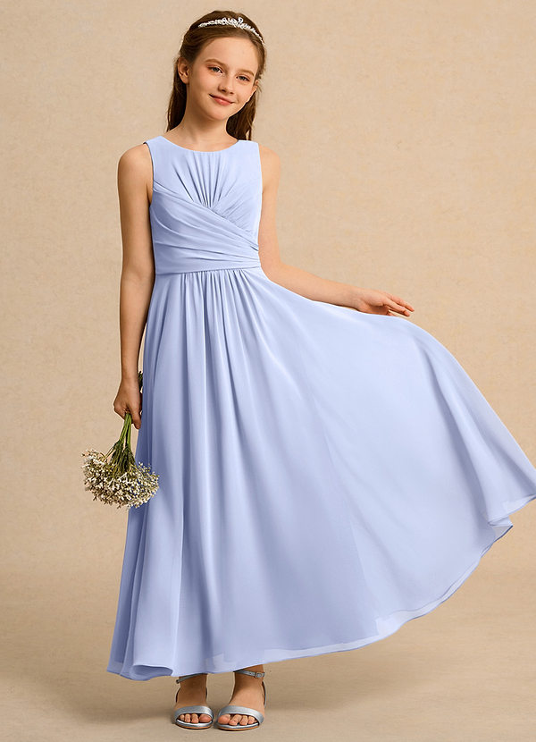 Azazie Ducky Junior Formal Flower Girl Dresses Ice A-Line Pleated Chiffon Dress image1