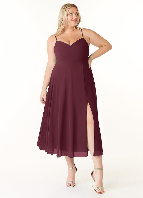 Azazie Clarissa Abiti da Damigella Abito A-Line in Chiffon con Scollo a V Cabernet image1