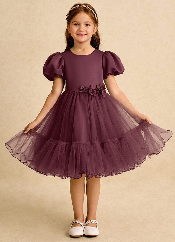Azazie Cocoa Vestidos de Niña de Flores Vestido de Cabernet de Tul de Princesa con Plisado image1