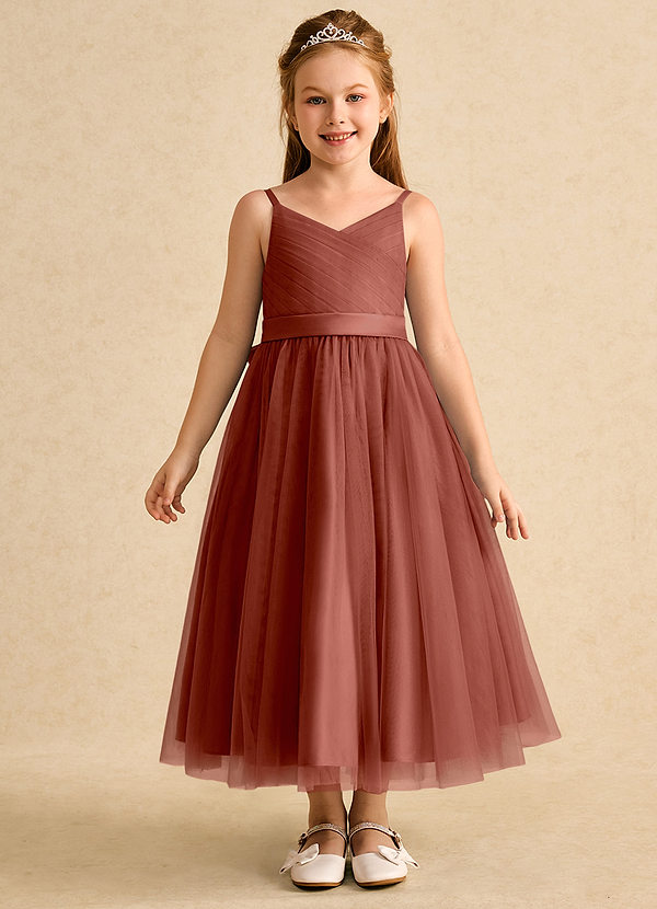 Azazie Patootie Vestidos de Niña de Flores Vestido de Castaño de Tul de Corte En A con Tirante Espagueti image1