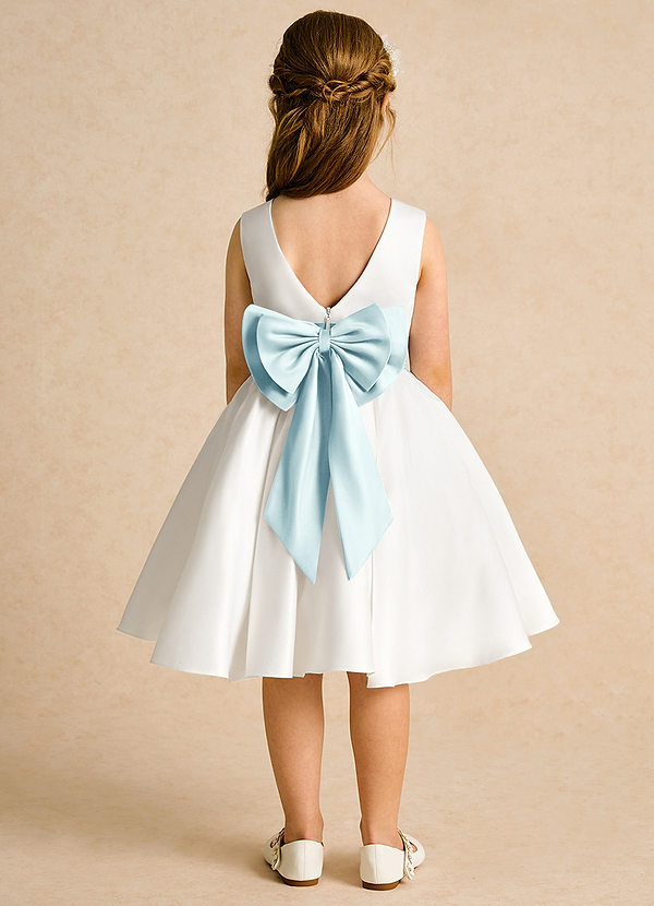 Azazie Sosie Blumenkinder Kleider A-Linie Plissee Matte Satin Kleid Elfenbein Seeglas Blau image1