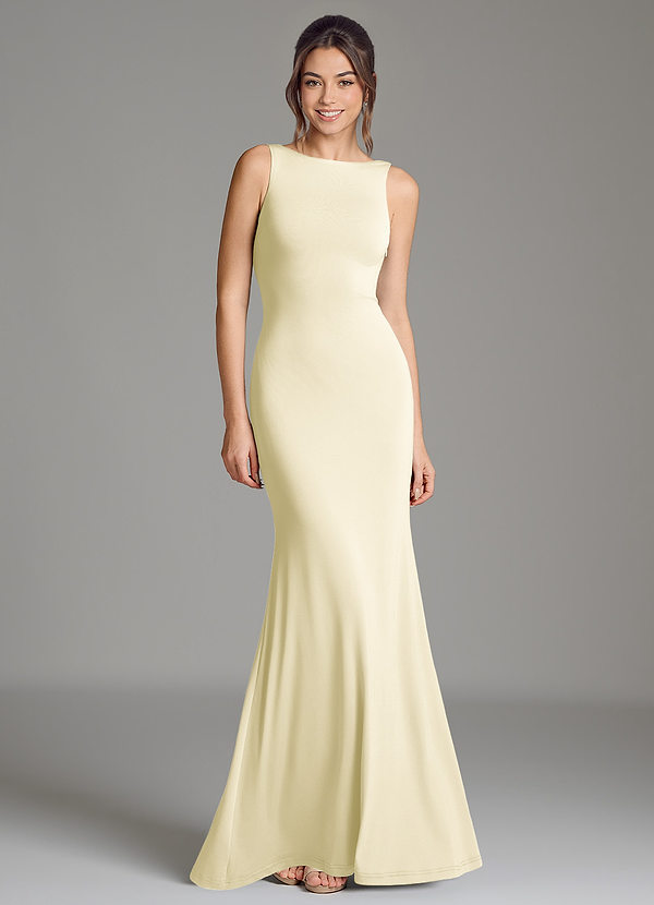 Azazie Gwen Brautjungfernkleider Meerjungfrau-Linie Plissee Premium Stretch Jersey Kleid Zitronensorbet image1