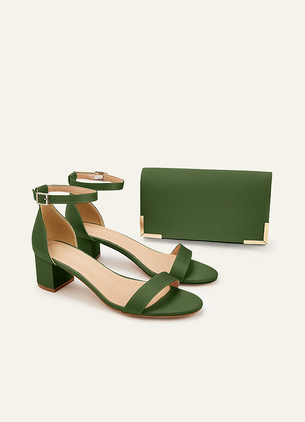 front Matching Color Matte Satin Block Heel Sandals & Envelope Clutch Set