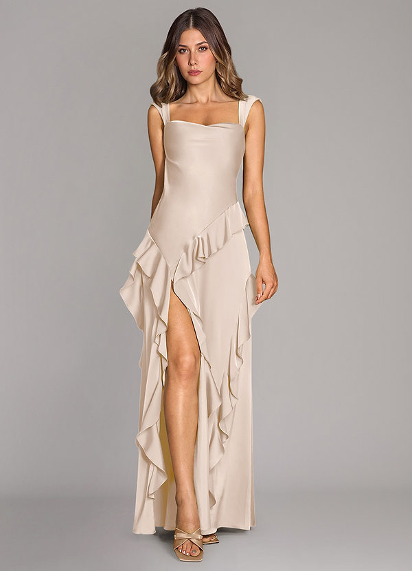 Azazie Sloane Bridesmaid Dresses White Alabaster A-Line Sweetheart Neckline Stretch Satin Dress image1