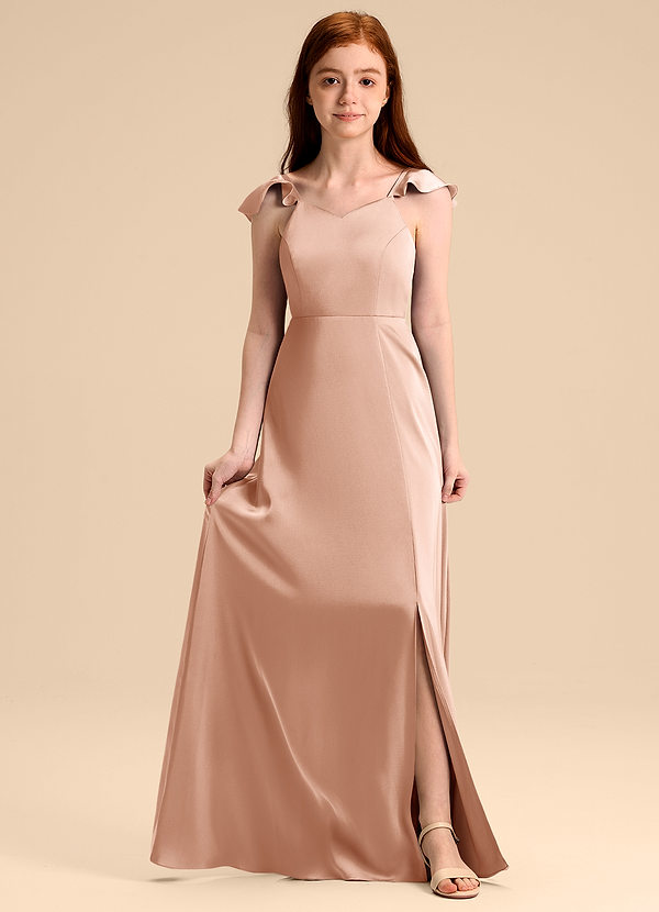 Azazie Everett Junior Rose Gold A-Line Bow Stretch Satin Dress image1