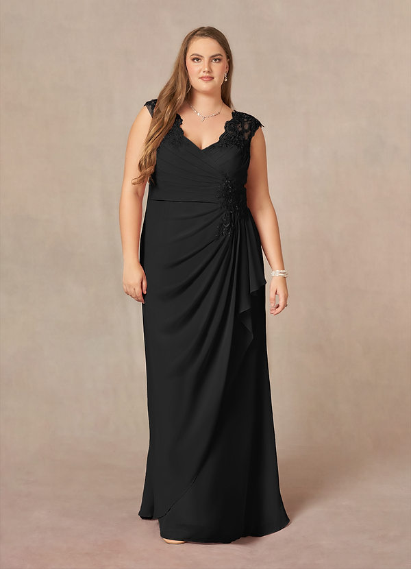 Azazie Gladys Brautmutterkleider A-Linie Königin Anne Spitze Chiffon Kleid Schwarz image1