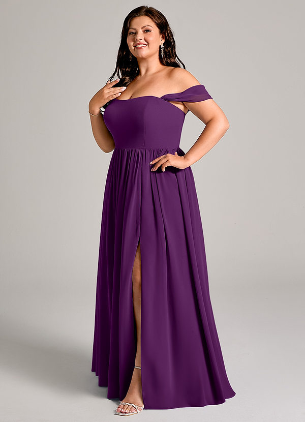 Azazie Calianna Brautjungfernkleider Wandelbar A-Linie Schulterfrei Chiffon Kleid Traube image1