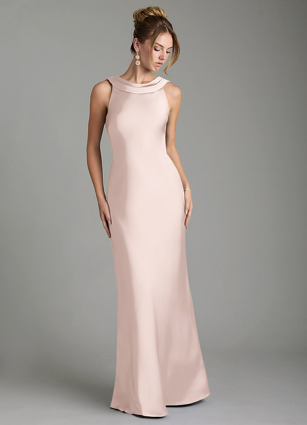 Azazie Aussie Bridesmaid Dresses Blushing Pink Sheath Pleated Stretch Satin Dress image1