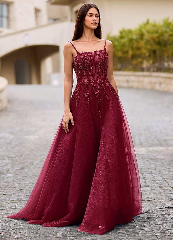 Veila Burgundy Applique Tulle Prom Dress image1