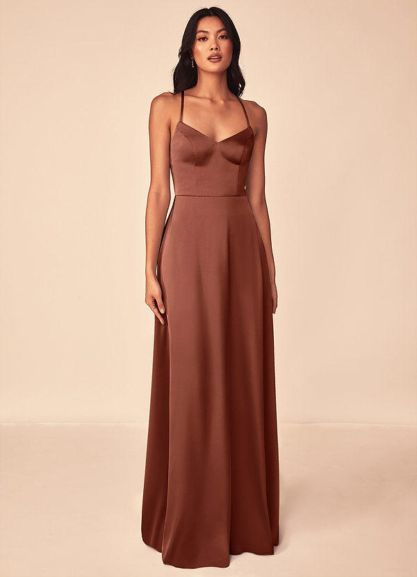 Azazie Mei Bridesmaid Dresses Clay A-Line V-Neck Stretch Satin Dress image1