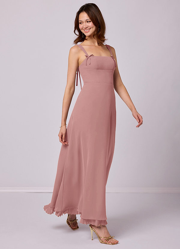 Barbie ♥ Azazie Abiti da Damigella Abito A-Line in Chiffon Plissettato Rosa Polverosa image1