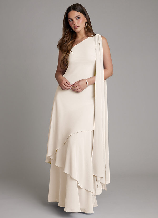 Azazie Monique Robes de demoiselle d'honneur Robe Trapèze en Mousseline de soie Asymétrique Albâtre Blanc image1