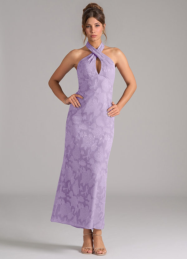 Azazie Marlissa Robes Demoiselle d'honneur Robe Fourreau en Blumen-Burnout Plissée Lilas image1