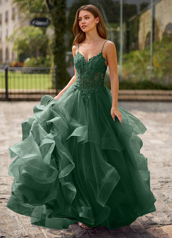 Spitze Dark Green Sheer Lace Prom Dress image1