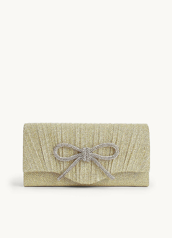 front Rhinestone Bow Pleated Flap Clutch