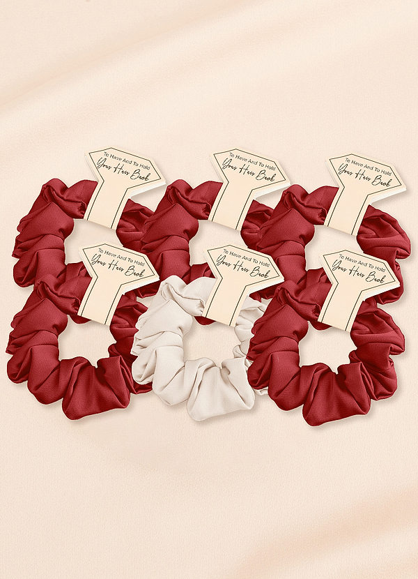 front Matching Color Six-Piece Mixed Color Bridesmaid Stretch Satin Regular Size Scrunchie Set