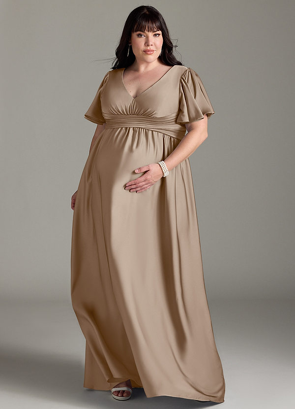 Azazie Verna Brautjungfernkleider für Schwangere A-Linie Gestreift Stretch-Satin Bodenlänge Kleid image1