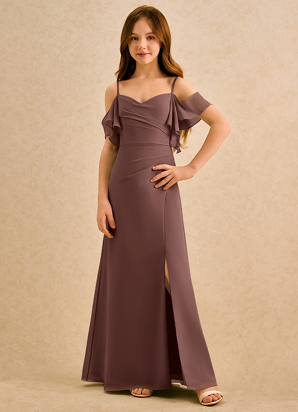 Azazie Pippy Girls Formal Sukienki dla dziewczynek sypiących kwiaty Linia A Dekolt w kształcie serca Szyfon Długość podłogi Sukienka image1